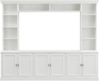 SOFTSEA 4-Piece Entertainment Center Wall Unit for TVs up to 70", Large TV Stand Wall Unit with Bookshelves, 6 Doors & Adjustable Shelves, Media Console with Bridge for Living Room, White