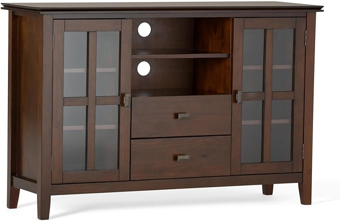 SIMPLIHOME Artisan TV Stand - 53 inch Wide Solid Wood Tall Media Console in Russet Brown, Contemporary Entertainment Center for Living Room for TVs up to 60 Inches with Drawers and Cable Management