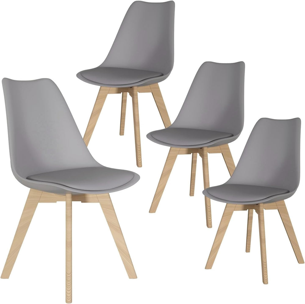 Dining Chairs Set of 4, PU Leather Kitchen Chairs,Wood Legs (Gray, 4 PC) | Mi...
