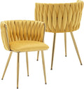 Kiztir Velvet Dining Chairs Set of 2, Upholstered Dining Room Chairs with Gold Metal Legs, Luxury Tufted Dining Chairs for Living Room, Bedroom, Kitchen (Yellow)