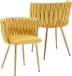 Kiztir Velvet Dining Chairs Set of 2, Upholstered Dining Room Chairs with Gold Metal Legs, Luxury Tufted Dining Chairs for Living Room, Bedroom, Kitchen (Yellow)