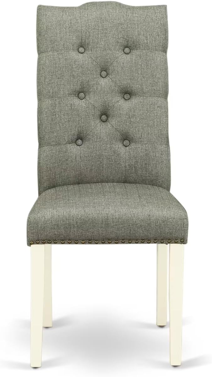 East West Furniture V027EL207-6 6 Piece Modern Dining Table Set Contains a Rectangle Wooden Table with V-Legs and 4 Gray Linen Fabric Parson Chairs with a Bench, 40x72 Inch, Multi-Color