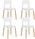 Giantex Modern Dining Chairs Set of 4, Plastic Dining Side Chair Set w/Sturdy Wooden Legs, Wide Seat & Ergonomic Backrest, Armless Kitchen Chairs for Dining Room Living Room Restaurant Cafe (White)