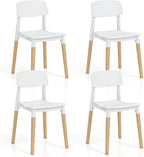 Giantex Modern Dining Chairs Set of 4, Plastic Dining Side Chair Set w/Sturdy Wooden Legs, Wide Seat & Ergonomic Backrest, Armless Kitchen Chairs for Dining Room Living Room Restaurant Cafe (White)