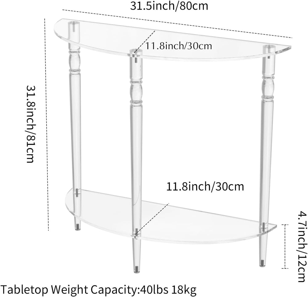 Acrylic Console Table, Half Moon, Entryway Table, Narrow Side Table, End Tabl...