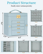 TORIBIO Jewelry Box for Women, Leather Jewelry Organizer with Mirror & Lock, 5-Tier Jewelry Storage Organizer with 4 Drawers for Girls/Women/Mothers, Necklace Earring Bracelets Holder Organizer