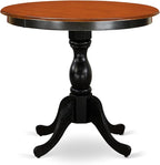 East West Furniture ESLA3-BCH-47 3 Piece Modern Dining Table Set Contains a Round Wooden Table with Pedestal and 2 Light Sable Linen Fabric Upholstered Chairs, 30x30 Inch, Black & Cherry