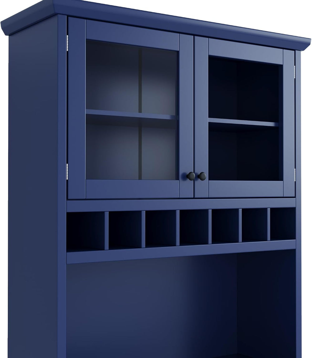 Farmhouse 35.4x17.7x74.8inch Freestanding Kitchen Pantry Cabinet with Hutch, ...