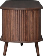 Ball & Cast Mid-Century Modern TV Stand for 80", Media Console with Sliding Doors, 2 Drawers & Solid Wood Legs, Waterproof Wood Grain Entertainment Center w/Storage for Living Room/Bedroom,Dark Brown