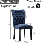 Velvet Dining Chairs Set of 4, Upholstered Dining Room Chairs with Wooden Legs & Nailed Trim, Parsons Kitchen Chair 350 LBS Capacity, Blue