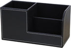KINGFOM Desk Organizer Office Supplies Caddy Pu Leather Multi-function Storage Box Pen/Pencil,Cell phone, Business Name Cards Remote Control Holder Black