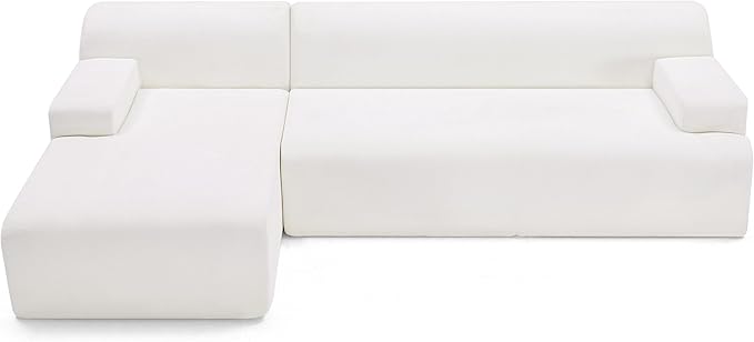 107" Modular Sectional Cloud Couch, Boneless couches Sponge sectionals for Living Room, High Density Sponges Sofa, Modular L-Shape with Chaise, White
