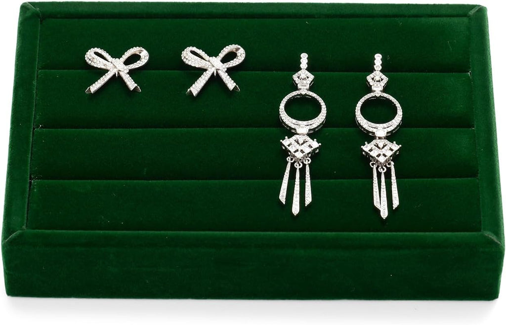 Oirlv 3 Slots Velvet Small Ring Organizer Earrings Trays Showcase Display Storage Insert Holder for Jewelry Box, Drawer, Dresser(Green,M)