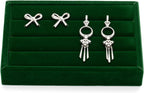 Green Velvet Jewelry Display Tray for Rings 3-Slot Jewelry Ring Organizer Small Tray for Women, Retail Store Showcase