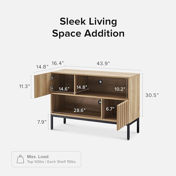 mopio Norwin Entryway Table, Sturdy Modern Rustic Industrial Farmhouse Sofa Table, Display Storage Shelf, Accent Cabinet, Oak Wood TV Stand, Entertainment Center, Media Console, Living Room (Double)