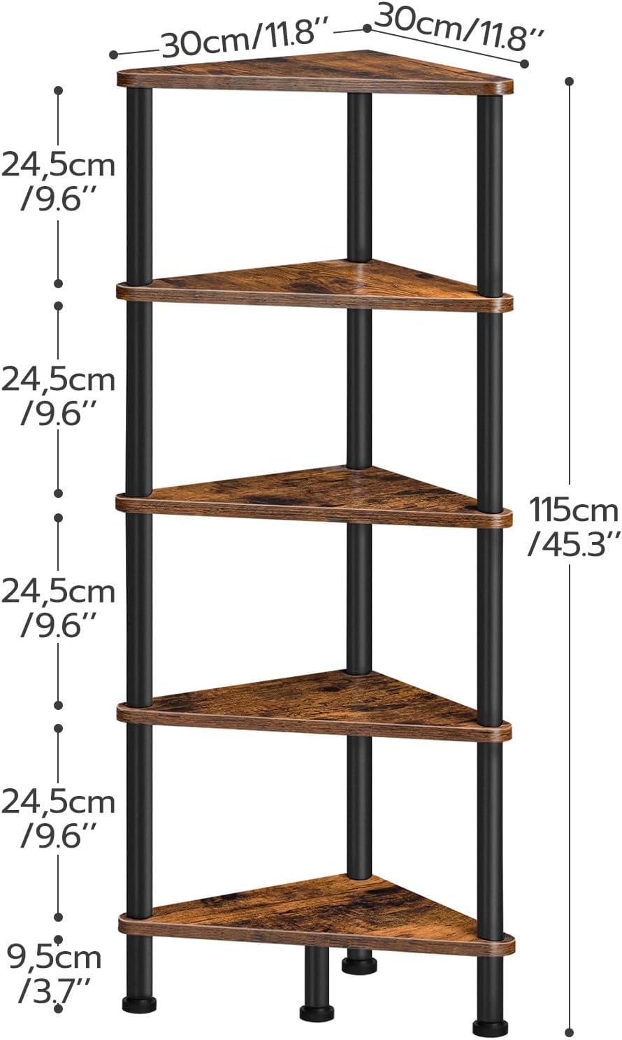HOOBRO Corner Shelf Stand, Industrial 5-Tier Corner Bookshelf with Metal Fram...