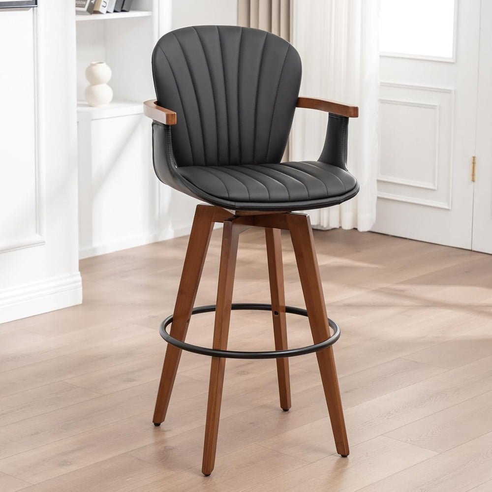 LUNLING 30” Bar Height Stools,Mid Century Modern Bar Stools,Black PU Leather ...