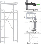 Over The Toilet Storage Rack with 3-Tier Bathroom Shelves, Space Saver Toilet Shelf, Bathroom Storage Organizer with Hooks for Over Toilet Storage and Shelf (White)