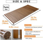 EMOOR Wood Roll-Type Slatted Bed OSMOS Twin for Japanese Futon Mattress (Brown), Breathable Floor Sleep Tatami Mat