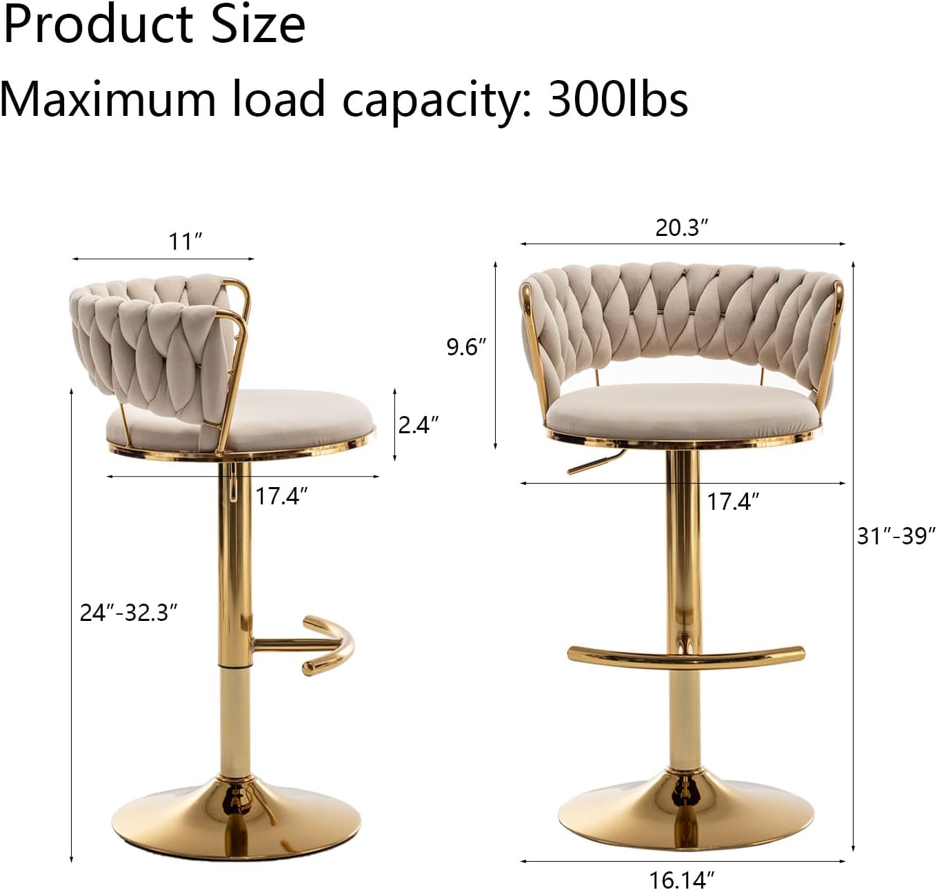 Riknuxi Velvet Bar Stools Set of 3, Counter Height Barstools with Low Back, Gold Swivel Bar Stool for Kitchen Island, Pub (Beige)
