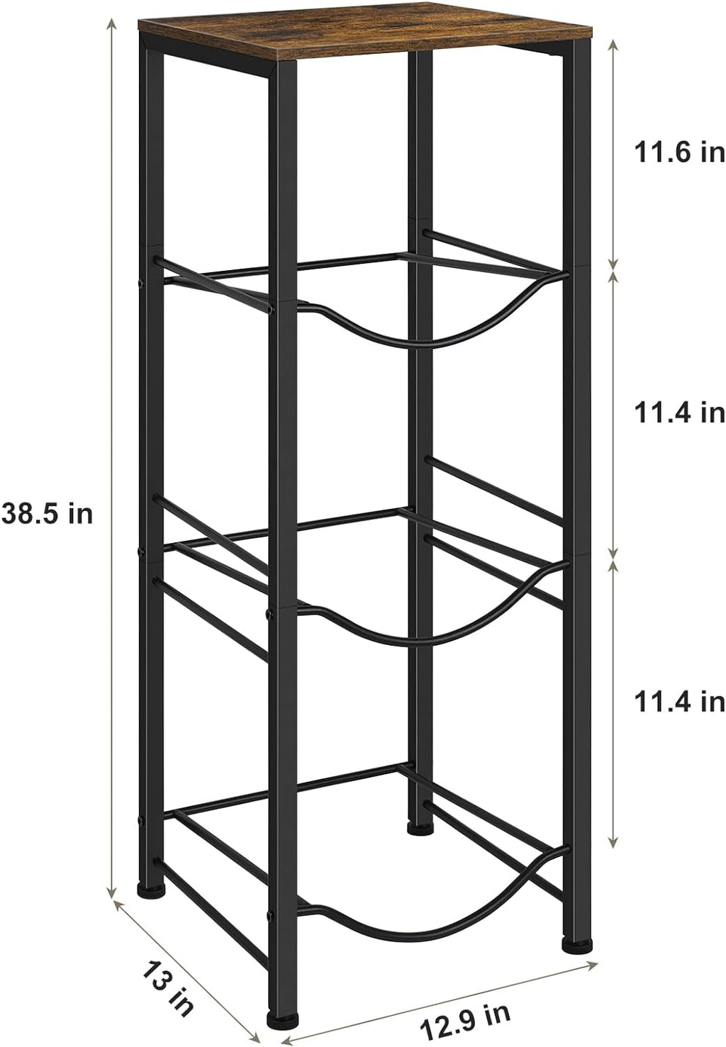 5 Gallon Water Jug Holder 3-Tiers Water Dispenser Stand Rack, Water Bottle Organizer with Storage Shelves for Kitchen Living Room Office, Rustic Brown