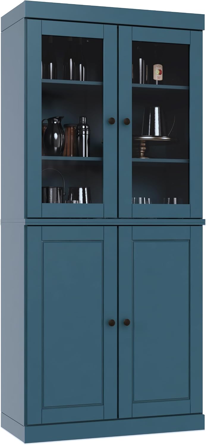 Palace Imports 100% Solid Wood Kitchen Pantry w/ 2 Glass & 2 Wood Doors, ...