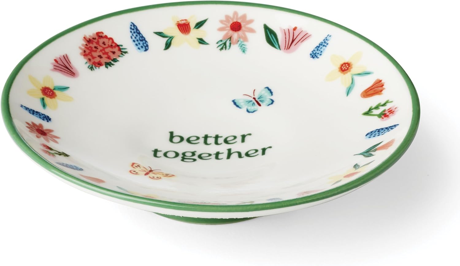 Oneida Home Decor, First Blooms Ring Dish, Porcelain Material, Spot Clean, Ring Holder Dish, Jewelry Holder, House Decor, Gifts For Women, Butterfly And Flowers Design (Multi-Color, 1 Piece)