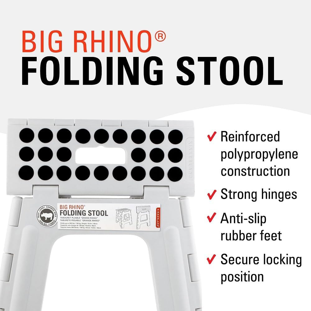 Kikkerland Rhino Foldable Step Stool – Holds Adults up to 300 Lbs, Best for K...