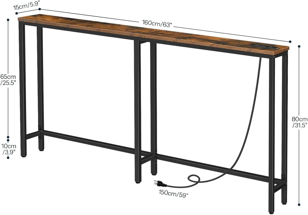 HOOBRO 63" Narrow Console Table with Charging Station, 5.9" Slim So...