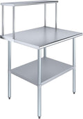 Stainless Steel Work Table with Wide Single Tier Overshelf | Metal Kitchen Prep Table & Shelving Combo (30" x 36" Work Table + 12" Overshelf)