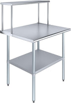 Stainless Steel Work Table with Wide Single Tier Overshelf | Metal Kitchen Prep Table & Shelving Combo (30" x 36" Work Table + 12" Overshelf)