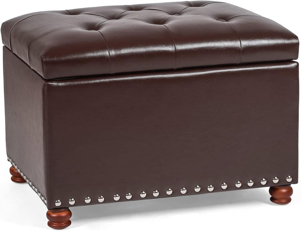 Adeco Button Tufted Accents Rectangular PU Leather Storage Bench Ottoman Foot...