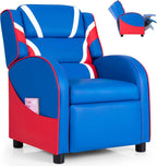 Costzon Kids Recliner, Gaming Recliner Chair w/Footrest, Headrest, Lumbar Support & Side Pockets, Ergonomic Leather Lounge Chair for Living & Gaming Room, Adjustable Recliner Sofa for Boys Girls, Blue