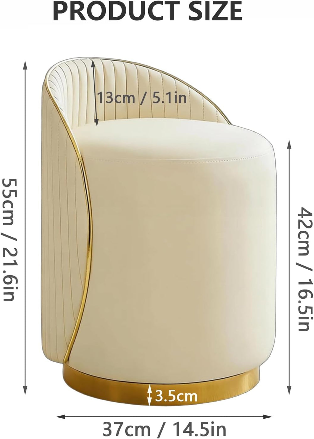 Modern Round Makeup Stool, 360 Swivel Vanity Chair, Beige Leather Seat, Solid...