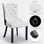 Leather Upholstered Dining Chairs Set of 4, Modern Style Kitchen Side Chairs with Nailhead Trim and Wood Leg, Metal Pulling Ring for Dining Room Living Room(Black&White,Set of)