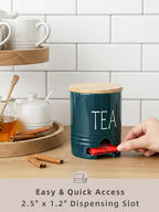 Farmhouse Ceramic Tea Bag Holder with Wood Lid for Countertop (Navy)