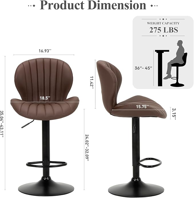 COLAMY Bar Stools Set of 2, Modern Swivel Bar Chairs, Adjustable Faux Leather...