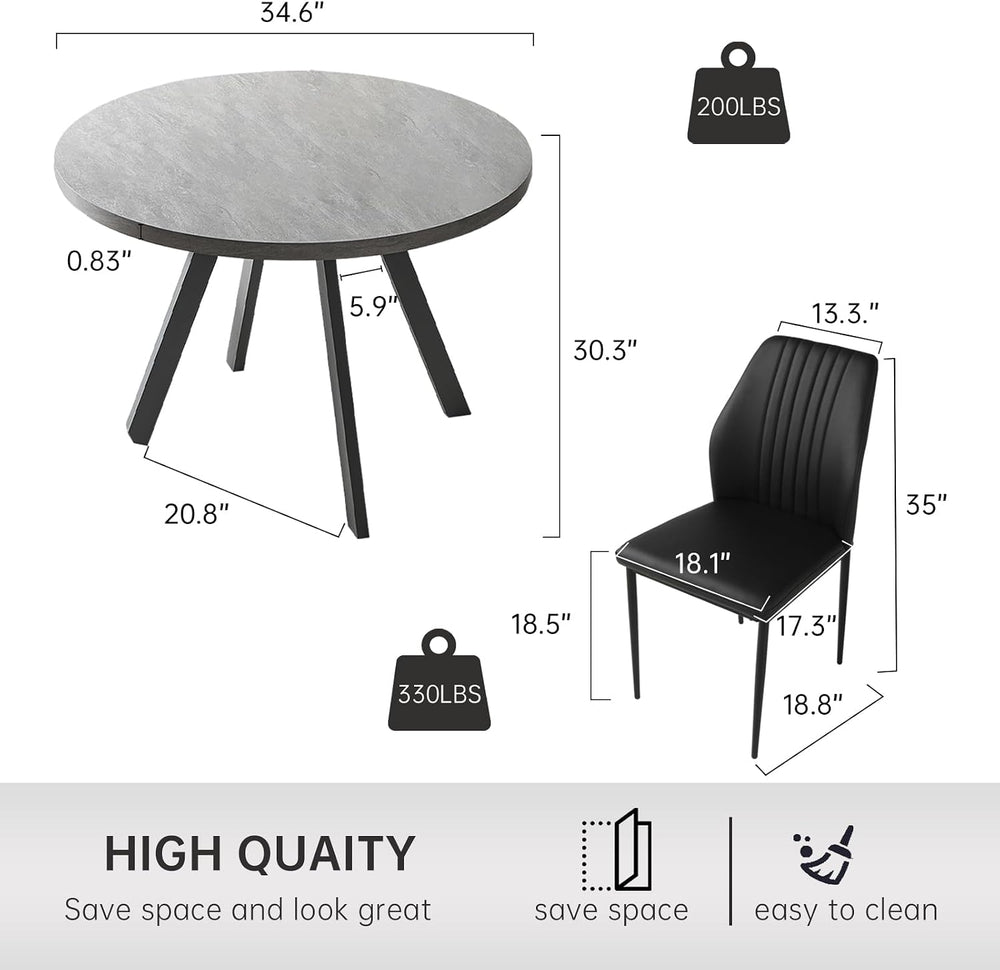 Zerifevni 34.6'' Round Dining Table and Chairs for 2, Space Saving Mo...