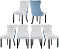 Dining Chairs Set of 6, Upholstered Tufted Dining Room Chairs with High Back, Nailhead Trim and Solid Wood Legs, Modern Dinning Chair for Dining Room, Black Pu Leather Splicing Blue Velvet