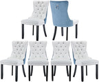 Dining Chairs Set of 6, Upholstered Tufted Dining Room Chairs with High Back, Nailhead Trim and Solid Wood Legs, Modern Dinning Chair for Dining Room, Black Pu Leather Splicing Blue Velvet