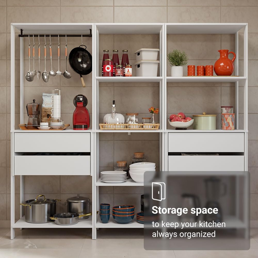 Madesa Kitchen Pantry Storage Rack with 4 Drawers, Open Shelves and Hanging S...