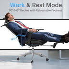 Ergonomic Office Chair, Adjustable Lumbar &Headrest, 3D Armrests, Silent Wheels, 145° Reclining Chair with Footrest, Large Steel Base, 350 LBS Swivel Desk Chair