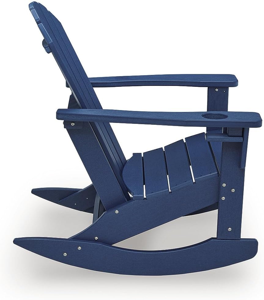 Signature Design by Ashley Sundown Treasure Adirondack Rocking Chair, Blue | Weather resistant HDPE, Integrated armrest cup holder, Heavy-duty 51-pound base, Rust-resistant stainless steel hardware
