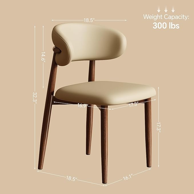 Dining Chairs Set of 4 for Kitchen Dining Table Mid Century Modern Farmhouse Upholstered Leather Dining Room Chairs with Metal Legs, Walnut Khaki