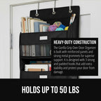 GORILLA GRIP Large Capacity Closet Organizer, 5 Deep Shelves, Holds 50lbs, Over the Door Organizers 6 Mesh Pockets, Shelf Storage for Clothes Crafts Dorm Essentials, 3 Metal Hooks, 58x15 Inches, Black