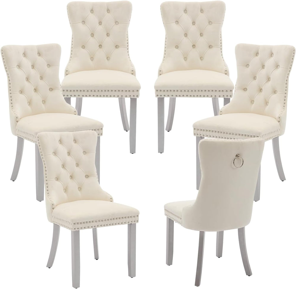 LKTART Dining Chairs Set of 6 Mid-Century Modern Chairs with Pull Ring, Velve...