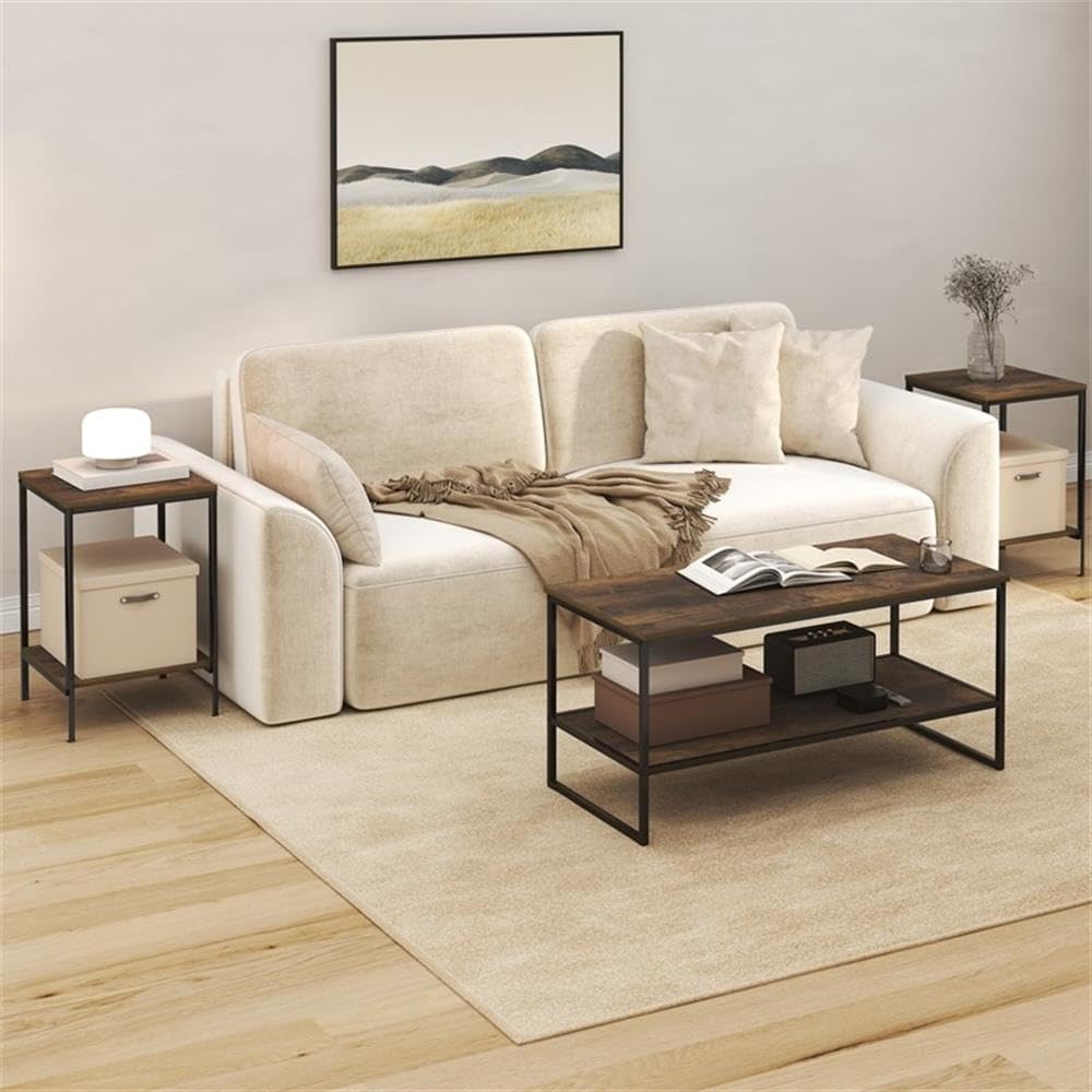 Pemberly Row 3-Piece 2-Tier Coffee Table Set, Amber Pine Finish, Engineered W...