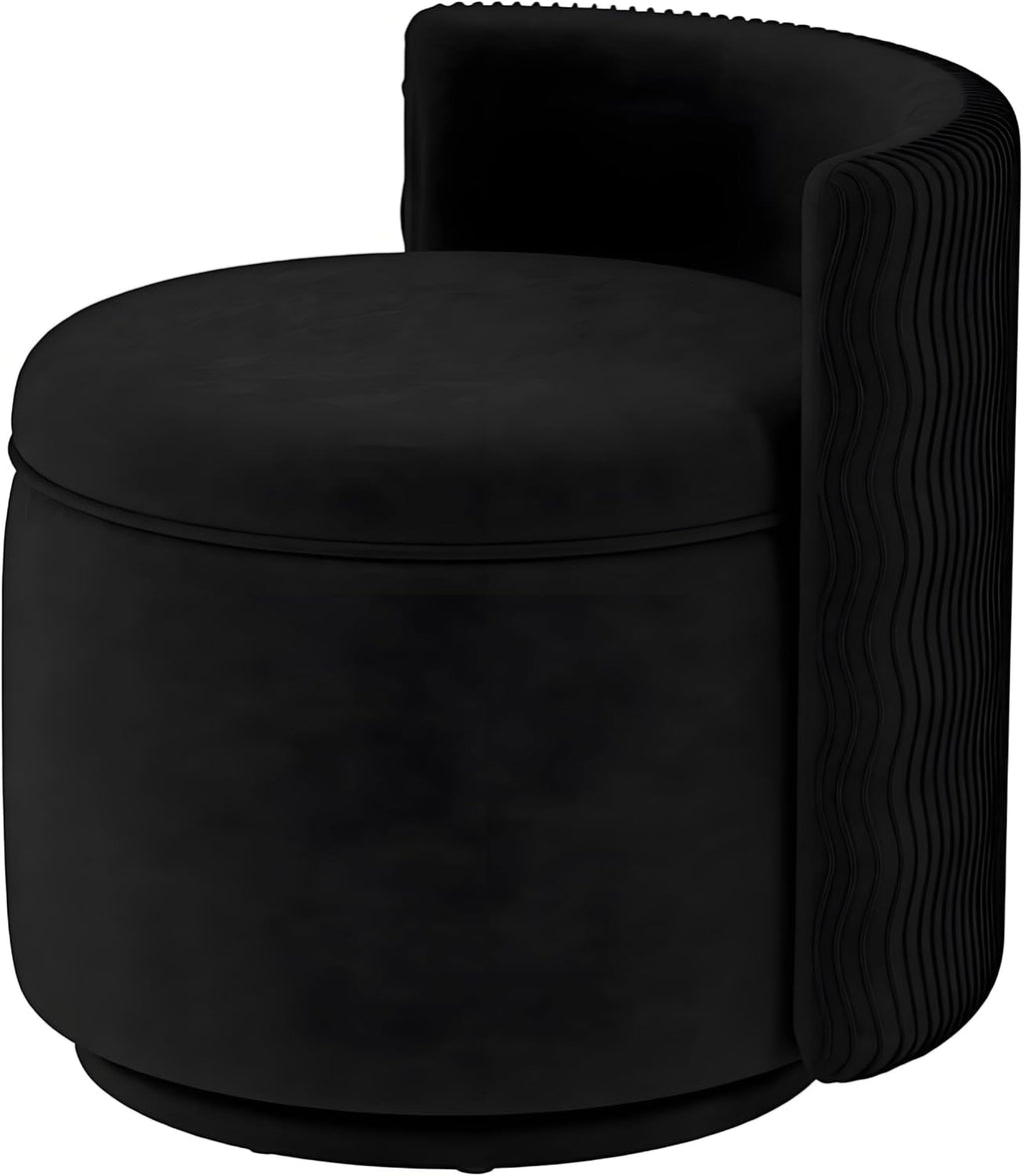 allamazing 360° Swivel Accent Chair with Storage, Vanity Stool with Back, Velvet Storage Ottoman, Upholstered Round Barrel Vanity Chair for Living Room, Makeup Room, Bedroom (Black)