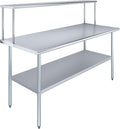 Stainless Steel Work Table with Wide Single Tier Overshelf | Metal Kitchen Prep Table & Shelving Combo (30" x 72" Work Table + 12" Overshelf)