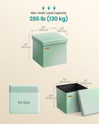 SONGMICS Folding Storage Ottoman Bench, Linen Fabric, Storage Chest, Foot Rest Stool, Holds up to 286.6 lb, 11.8 x 11.8 x 11.8 in, Bedroom Bench, Blue-Green Ombre, Minota Collection ULSF028X201